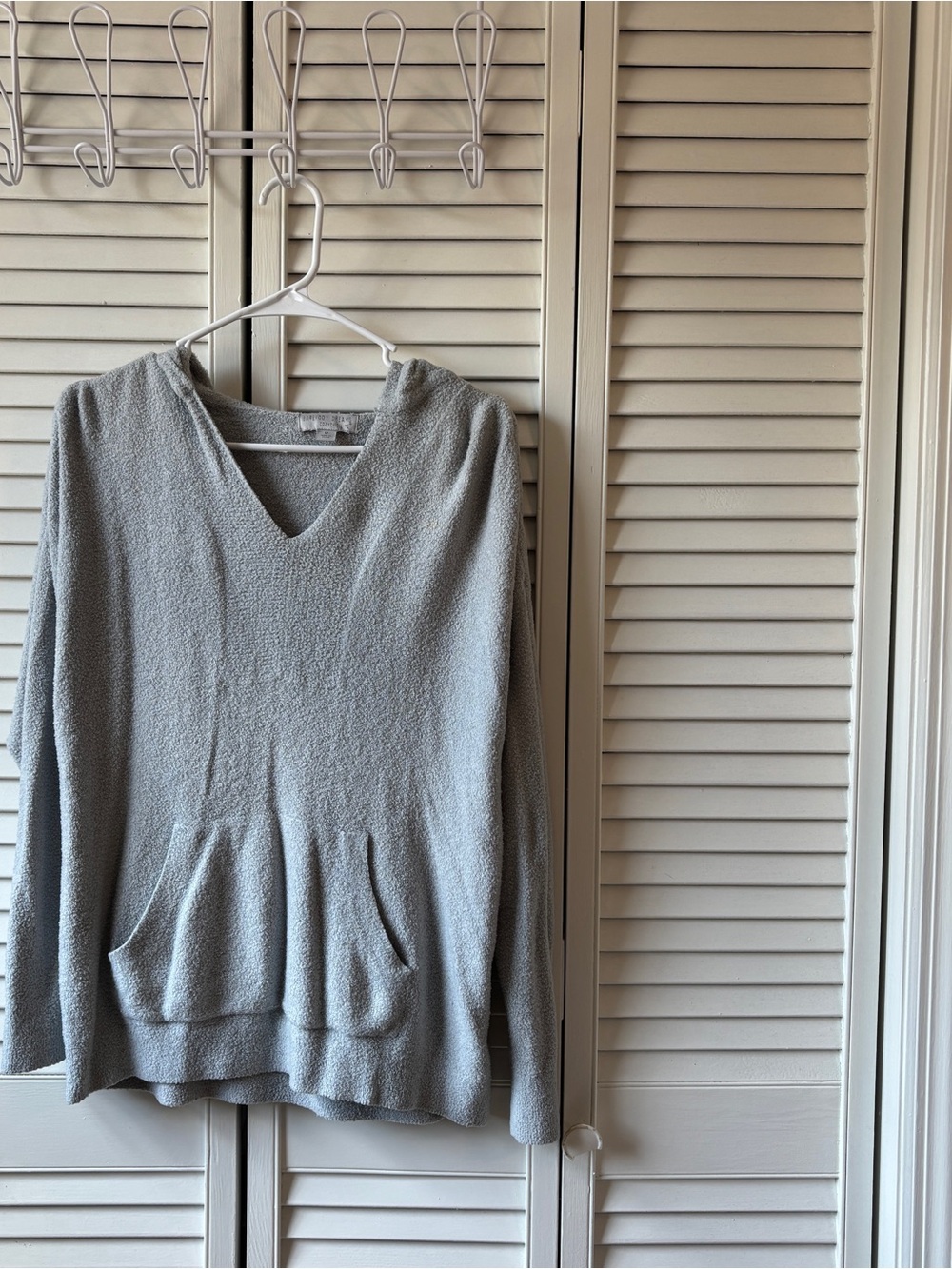 Barefoot Dreams Light Gray V-Neck Pullover Hoodie